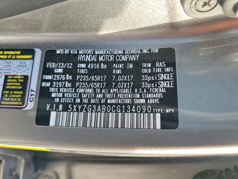 Продажа на аукционе авто 2012 Hyundai Santa Fe, vin: 5XYZG3AB0CG134090, номер лота: 59140836