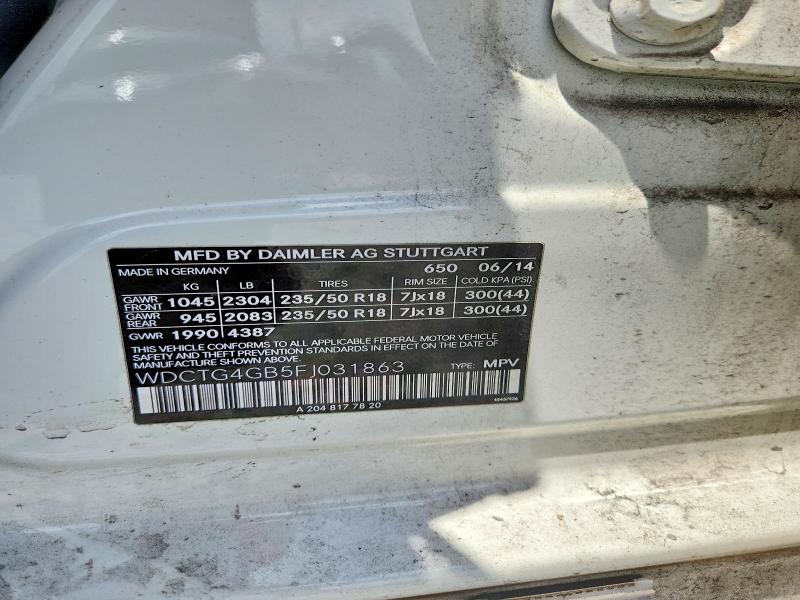 Aukcja sprzedaży 2015 Mercedes-benz Gla, vin: WDCTG4GB5FJ031863, numer aukcji: 58731966