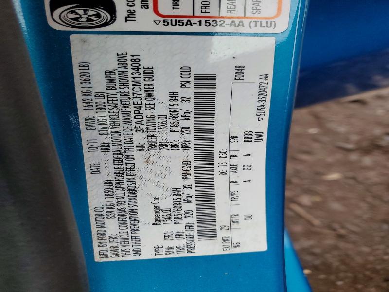 2012 Ford Fiesta მანქანა იყიდება აუქციონზე, vin: 3FADP4EJ7CM134081, აუქციონის ნომერი: 58614156
