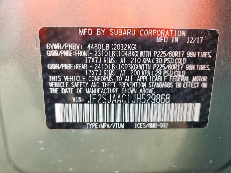 Продажа на аукционе авто 2018 Subaru Forester, vin: JF2SJAAC1JH529868, номер лота: 55617026