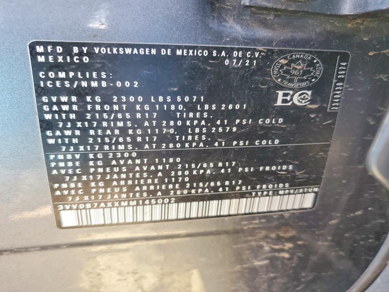 Продажа на аукционе авто 2021 Volkswagen Tiguan, vin: 3VV0B7AXXMM145002, номер лота: 55401816