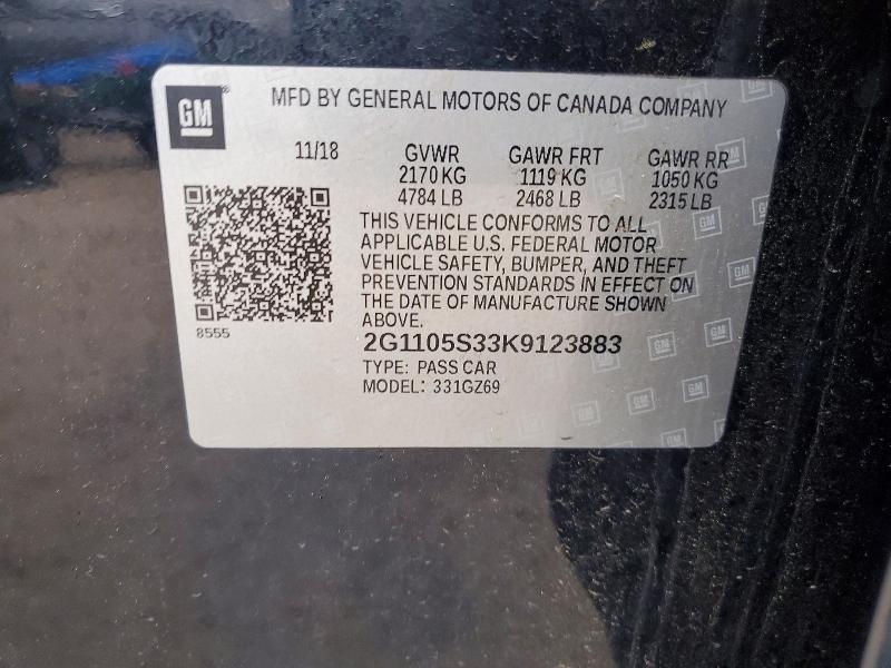 Aukcja sprzedaży 2019 Chevrolet Impala, vin: 2G1105S33K9123883, numer aukcji: 55429416