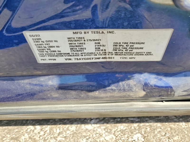 Продажа на аукционе авто 2022 Tesla Model Y, vin: 7SAYGDEF3NF489461, номер лота: 56698606