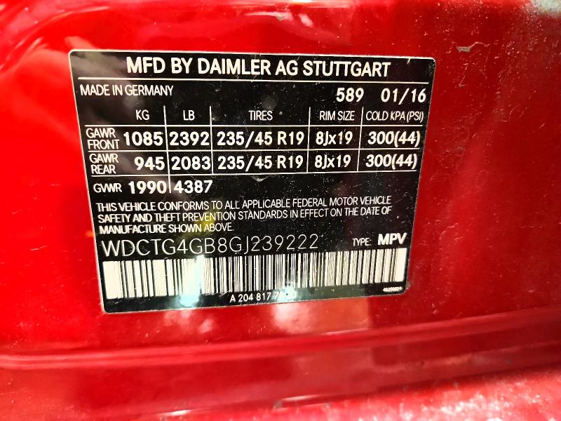 Aukcja sprzedaży 2016 Mercedes-benz Gla, vin: WDCTG4GB8GJ239222, numer aukcji: 57873616
