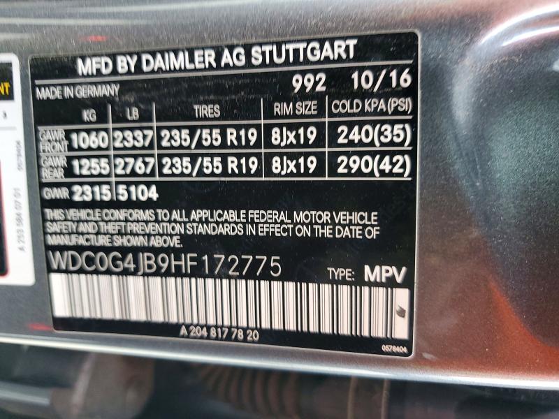 59152056 :رقم المزاد ، WDC0G4JB9HF172775 vin ، 2017 Mercedes-benz Glc مزاد بيع