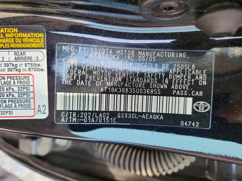 Продажа на аукционе авто 2005 Toyota Avalon, vin: 4T1BK36B35U036855, номер лота: 57753656
