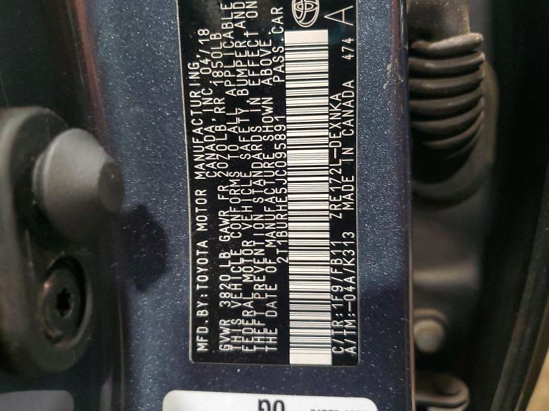 2018 Toyota Corolla მანქანა იყიდება აუქციონზე, vin: 2T1BURHE5JC095891, აუქციონის ნომერი: 57885486