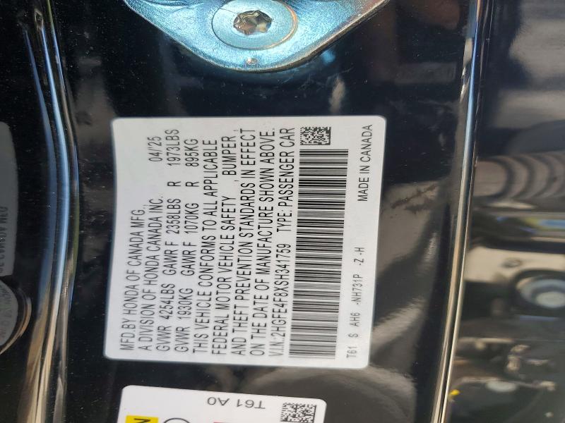 Продаж на аукціоні авто 2025 Honda Civic, vin: 2HGFE4F8XSH341759, номер лоту: 57034296