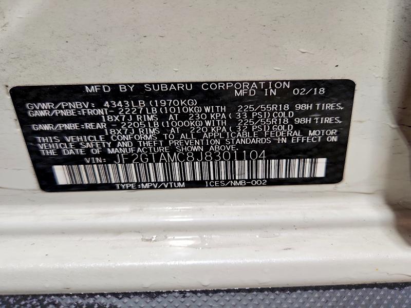 2018 Subaru Crosstrek მანქანა იყიდება აუქციონზე, vin: JF2GTAMC8J8301104, აუქციონის ნომერი: 56985976