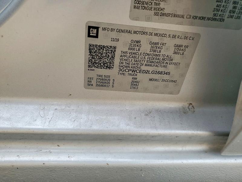 Продаж на аукціоні авто 2020 Chevrolet Silverado, vin: 3GCPWCED2LG168345, номер лоту: 55920556
