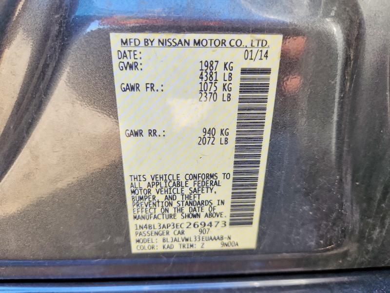 2014 Nissan Altima მანქანა იყიდება აუქციონზე, vin: 1N4BL3AP3EC269473, აუქციონის ნომერი: 57950106