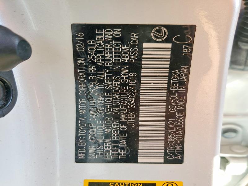 2016 Lexus Es მანქანა იყიდება აუქციონზე, vin: JTHBK1GG4G2241018, აუქციონის ნომერი: 56350626