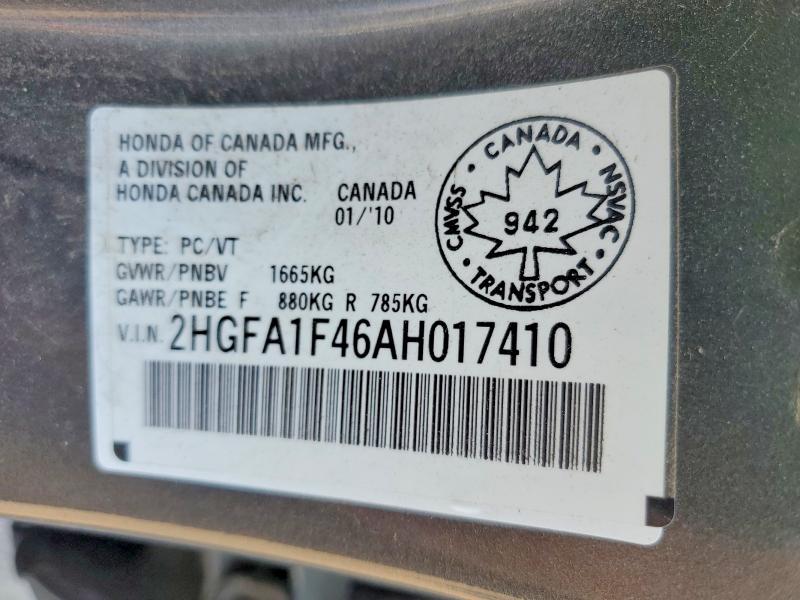 Продаж на аукціоні авто 2010 Honda Civic, vin: 2HGFA1F46AH017410, номер лоту: 59140906