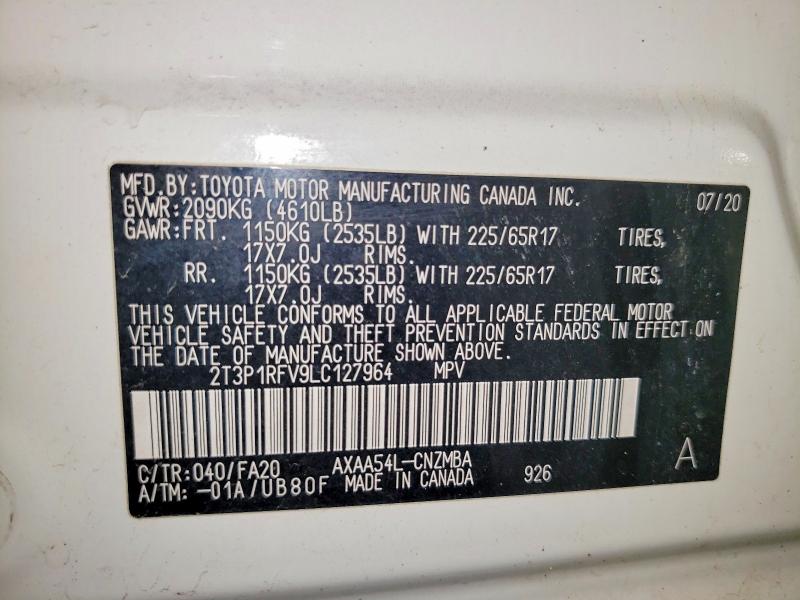 Продаж на аукціоні авто 2020 Toyota Rav4, vin: 2T3P1RFV9LC127964, номер лоту: 57255826