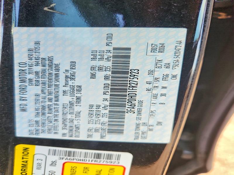 2015 Ford Fusion მანქანა იყიდება აუქციონზე, vin: 3FA6P0HD1FR275923, აუქციონის ნომერი: 57782816