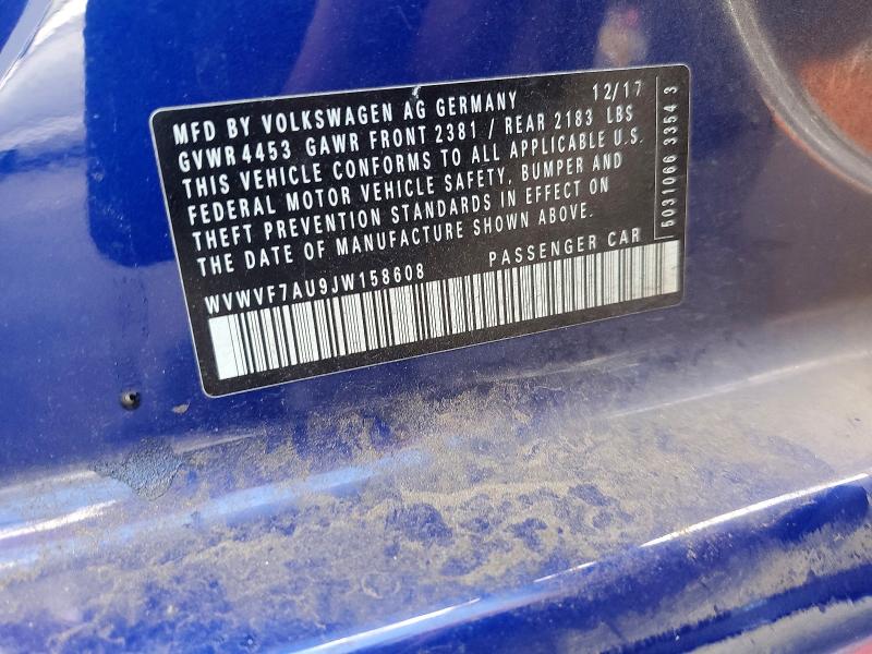 Aukcja sprzedaży 2018 Volkswagen Golf R, vin: WVWVF7AU9JW158608, numer aukcji: 57877216