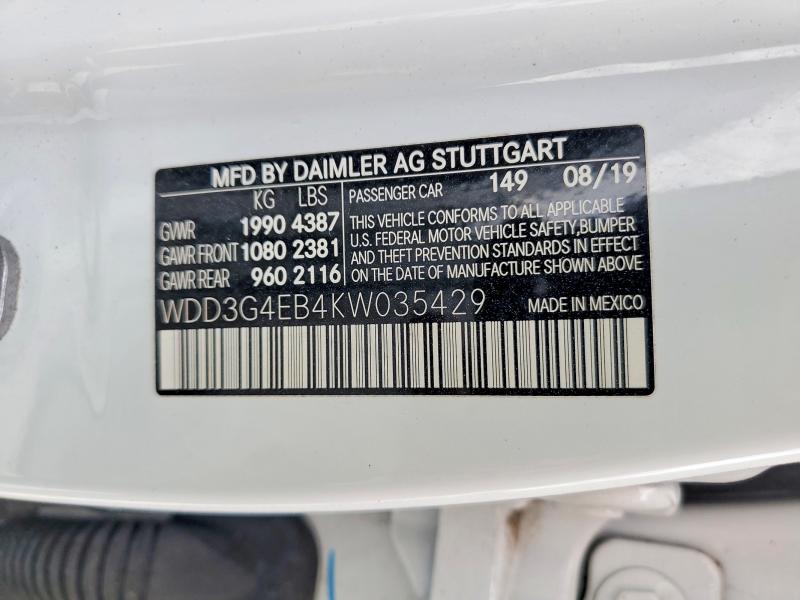 55780326 :رقم المزاد ، WDD3G4EB4KW035429 vin ، 2019 Mercedes-benz A مزاد بيع