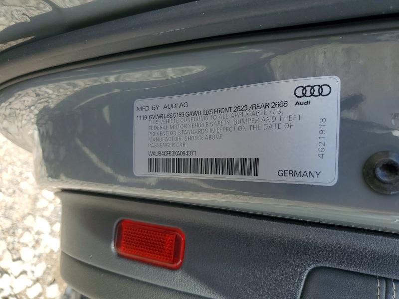 56576456 :رقم المزاد ، WAUB4CF53KA094371 vin ، 2019 Audi S5 مزاد بيع