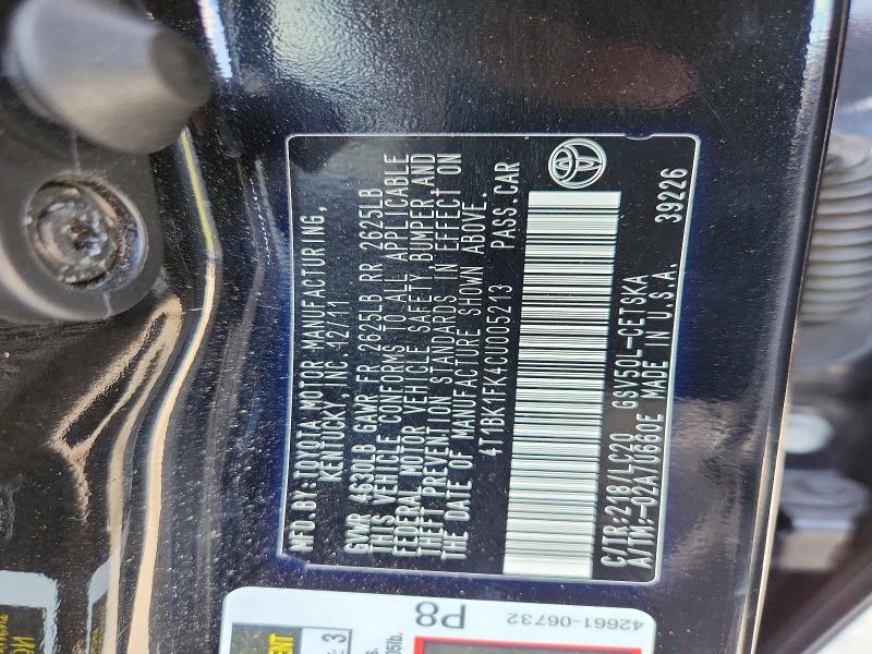 Aukcja sprzedaży 2012 Toyota Camry, vin: 4T1BK1FK4CU005213, numer aukcji: 57414826