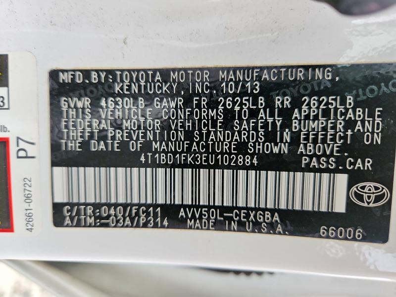 Aukcja sprzedaży 2014 Toyota Camry Hybrid, vin: 4T1BD1FK3EU102884, numer aukcji: 58556476