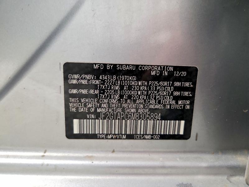 2021 Subaru Crosstrek მანქანა იყიდება აუქციონზე, vin: JF2GTAPC6M8305894, აუქციონის ნომერი: 55469806