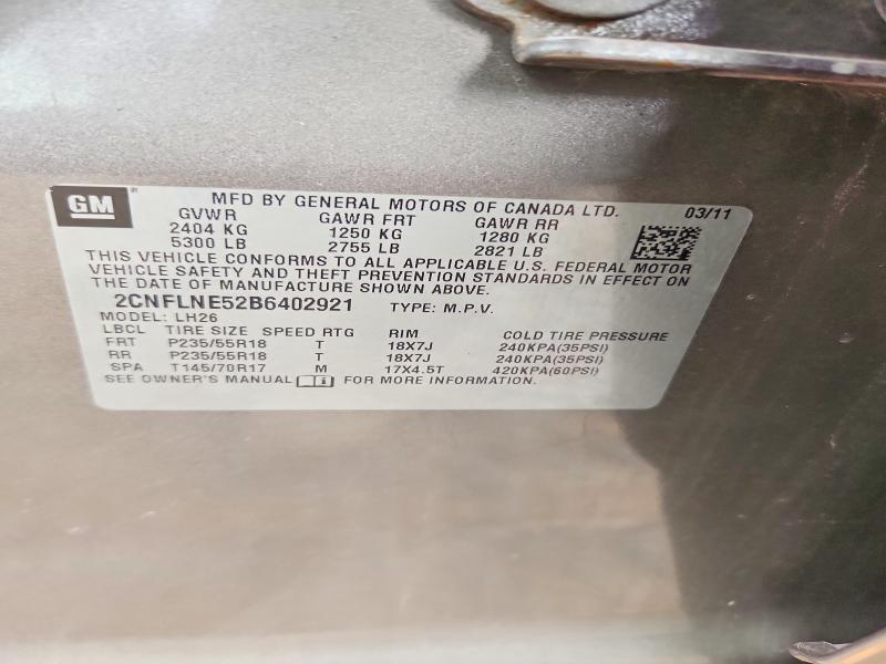 Продажа на аукционе авто 2011 Chevrolet Equinox, vin: 2CNFLNE52B6402921, номер лота: 57947866