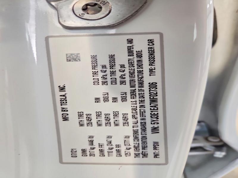 Продажа на аукционе авто 2021 Tesla Model 3, vin: 5YJ3E1EA7MF027306, номер лота: 57926686