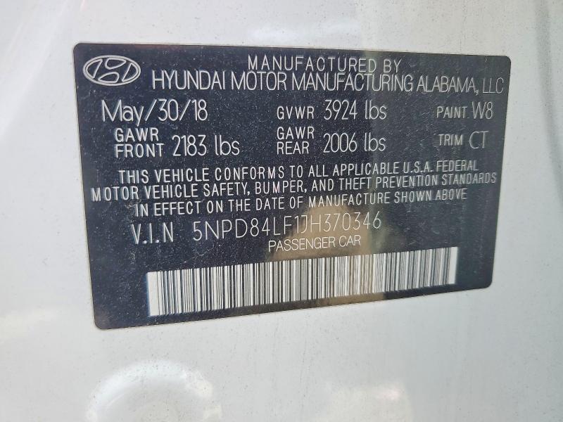 Aukcja sprzedaży 2018 Hyundai Elantra, vin: 5NPD84LF1JH370346, numer aukcji: 57412976