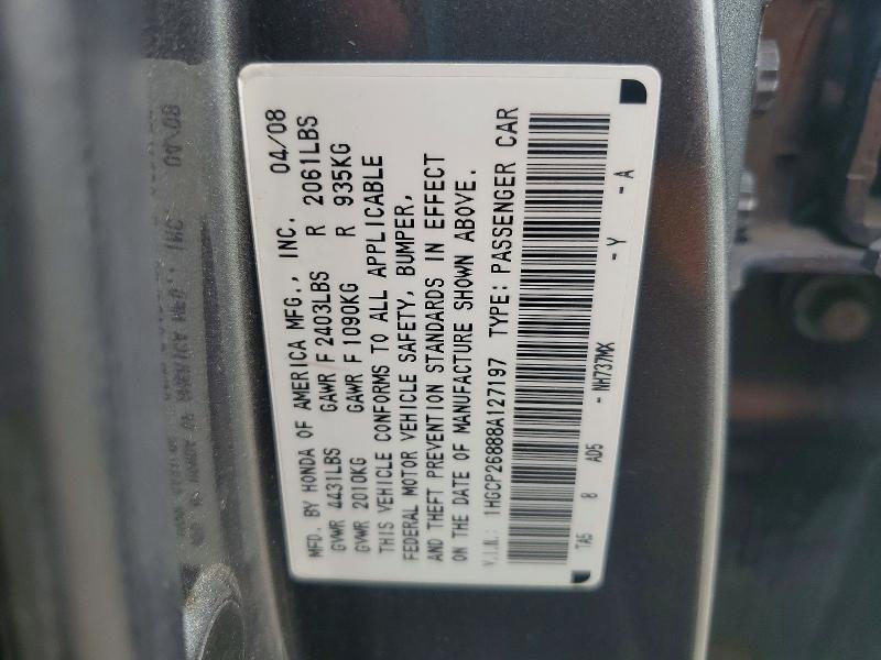 Aukcja sprzedaży 2008 Honda Accord, vin: 1HGCP26888A127197, numer aukcji: 58584236