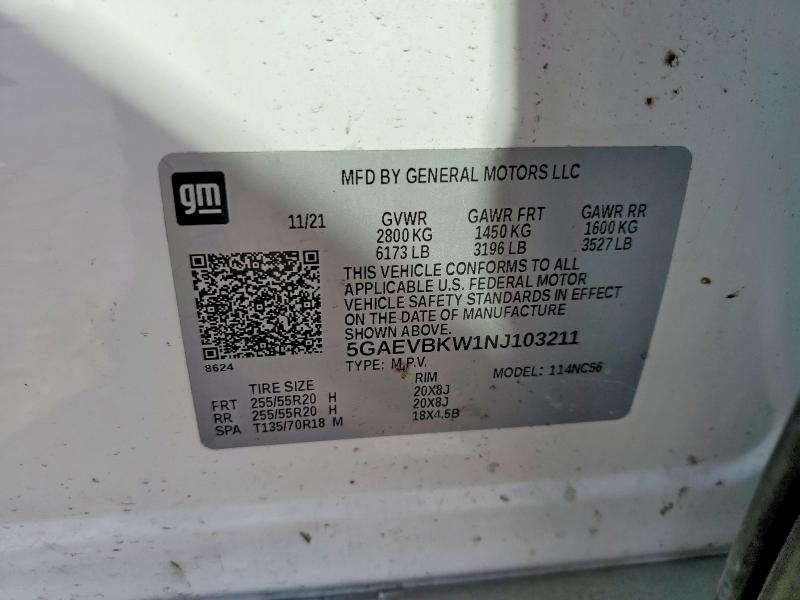 Aukcja sprzedaży 2022 Buick Enclave, vin: 5GAEVBKW1NJ103211, numer aukcji: 58544336