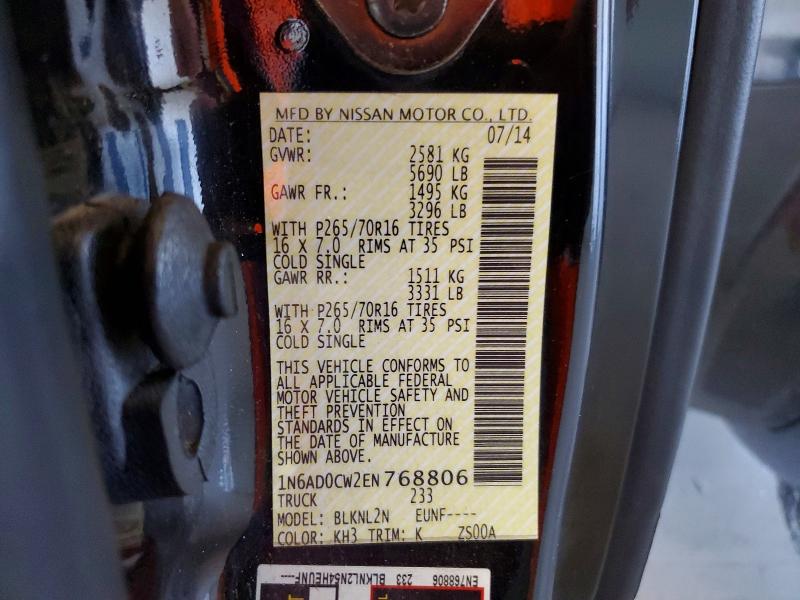 58513766 :رقم المزاد ، 1N6AD0CW2EN768806 vin ، 2014 Nissan Frontier مزاد بيع