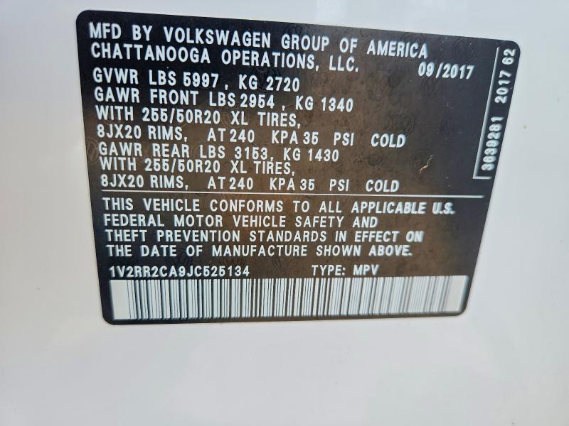 Продаж на аукціоні авто 2018 Volkswagen Atlas, vin: 1V2RR2CA9JC525134, номер лоту: 58274596