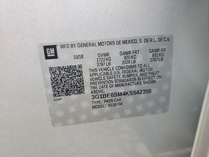 Продаж на аукціоні авто 2019 Chevrolet Cruze, vin: 3G1BE6SM4KS542350, номер лоту: 58402806