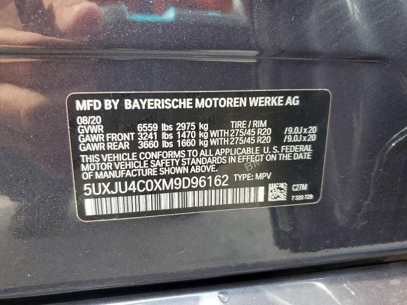 56045206 :رقم المزاد ، 5UXJU4C0XM9D96162 vin ، 2021 Bmw X5 مزاد بيع