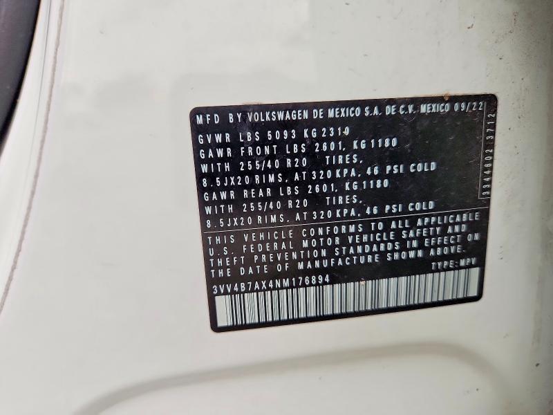 Продаж на аукціоні авто 2022 Volkswagen Tiguan, vin: 3VV4B7AX4NM176894, номер лоту: 55635126