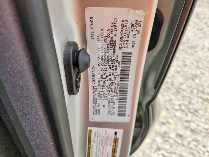 Aukcja sprzedaży 2004 Lexus Gx, vin: JTJBT20XX40027041, numer aukcji: 58319296