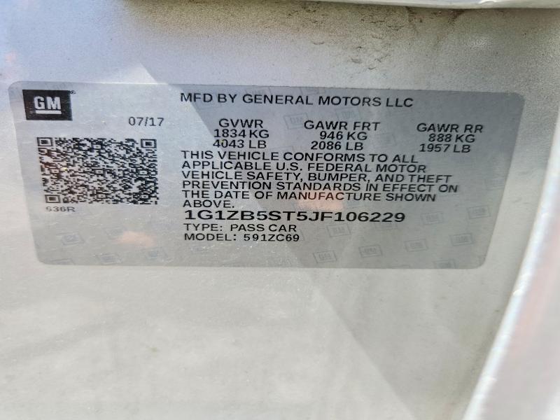 Aukcja sprzedaży 2018 Chevrolet Malibu, vin: 1G1ZB5ST5JF106229, numer aukcji: 56696266