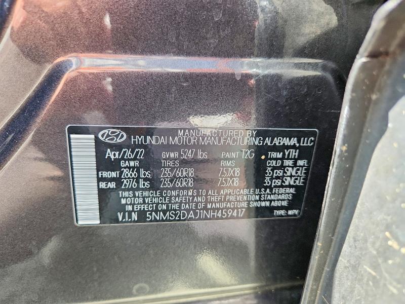 54922816 :رقم المزاد ، 5NMS2DAJ1NH459417 vin ، 2022 Hyundai Santa Fe مزاد بيع