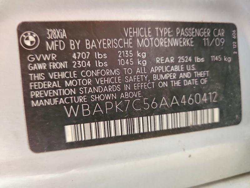 2010 Bmw 328 მანქანა იყიდება აუქციონზე, vin: WBAPK7C56AA460412, აუქციონის ნომერი: 58490646