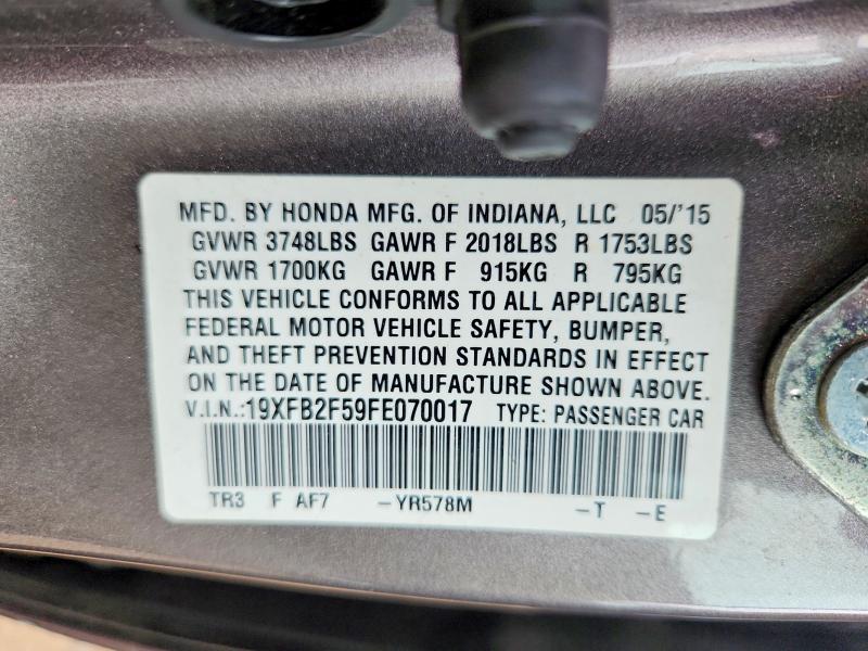 56475456 :رقم المزاد ، 19XFB2F59FE070017 vin ، 2015 Honda Civic مزاد بيع