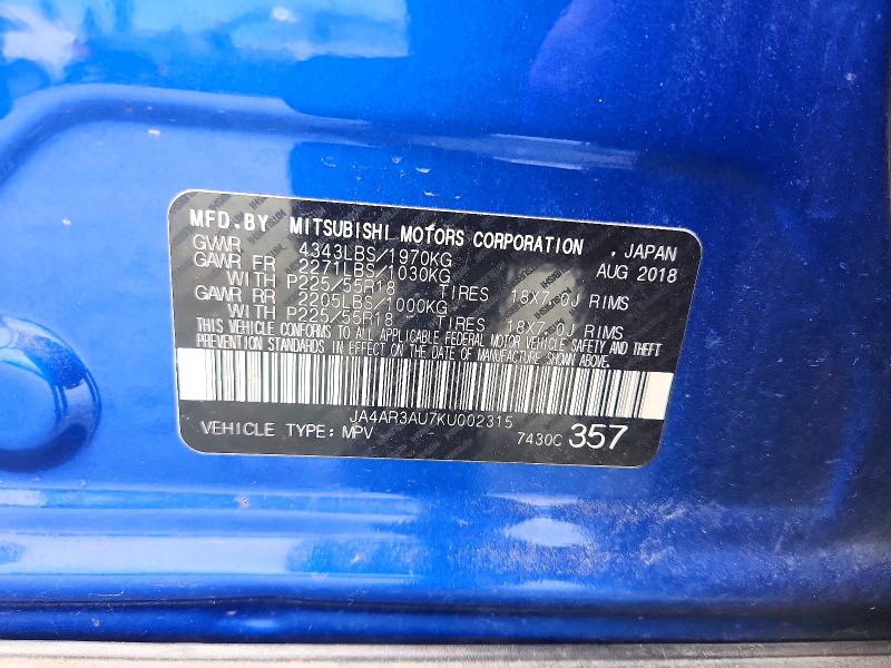 Auction sale of the 2019 Mitsubishi Outlander Sport, vin: JA4AR3AU7KU002315, lot number: 58257956
