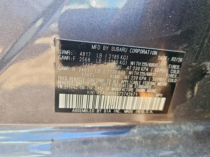 2026 Subaru Crosstrek მანქანა იყიდება აუქციონზე, vin: 4S4GUHB65T3742671, აუქციონის ნომერი: 57377406