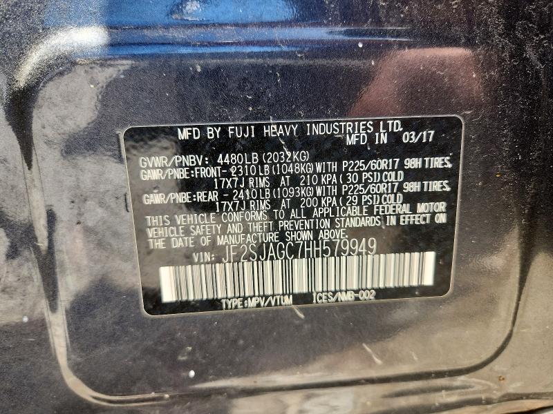 Aukcja sprzedaży 2017 Subaru Forester, vin: JF2SJAGC7HH579949, numer aukcji: 55907716