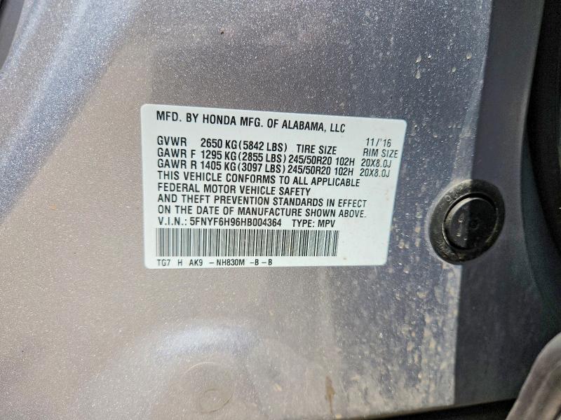 Aukcja sprzedaży 2017 Honda Pilot, vin: 5FNYF6H96HB004364, numer aukcji: 58911096
