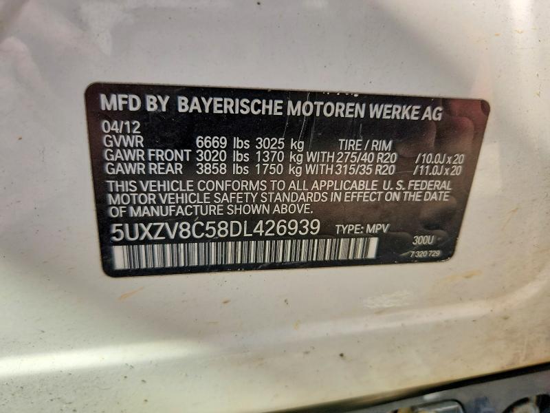 2013 Bmw X5 მანქანა იყიდება აუქციონზე, vin: 5UXZV8C58DL426939, აუქციონის ნომერი: 57034066