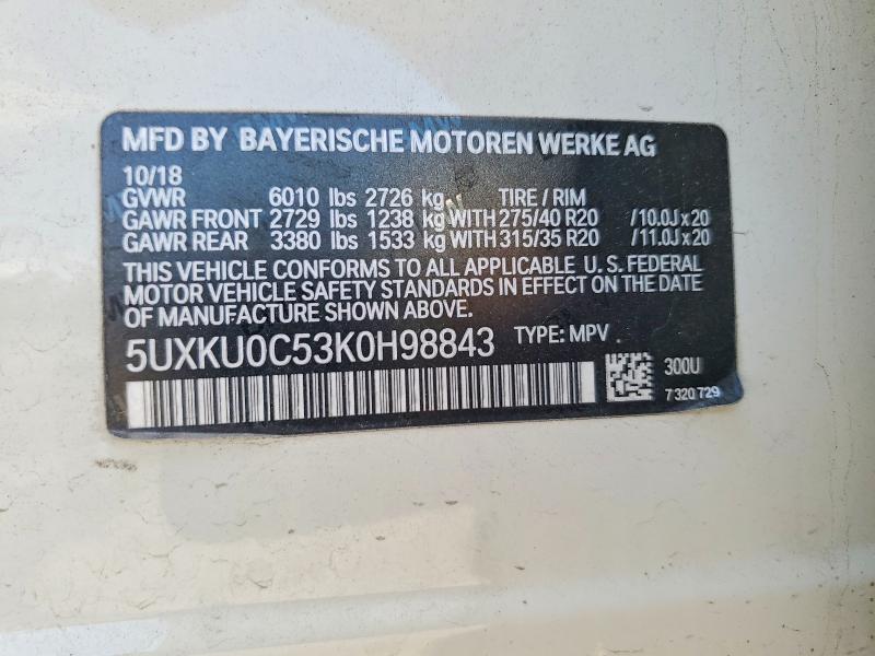 Продаж на аукціоні авто 2019 Bmw X6, vin: 5UXKU0C53K0H98843, номер лоту: 58573966