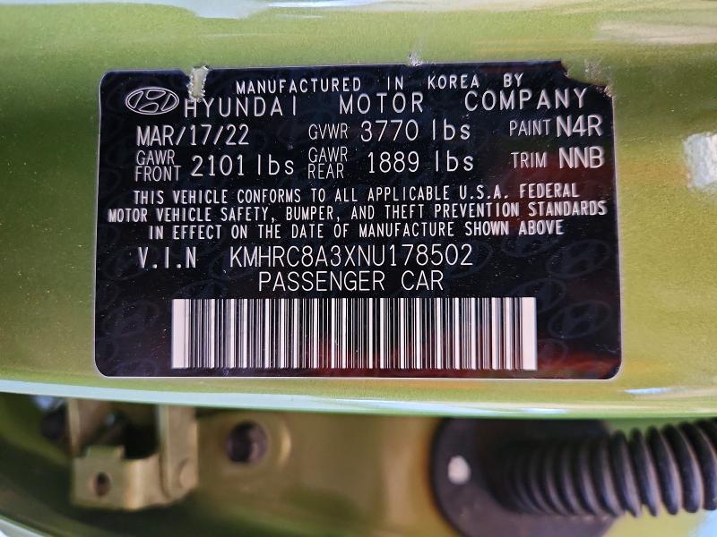 56603126 :رقم المزاد ، KMHRC8A3XNU178502 vin ، 2022 Hyundai Venue مزاد بيع