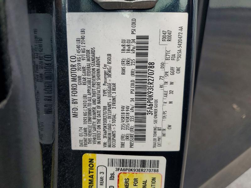 Aukcja sprzedaży 2014 Ford Fusion, vin: 3FA6P0K93ER270788, numer aukcji: 59302096