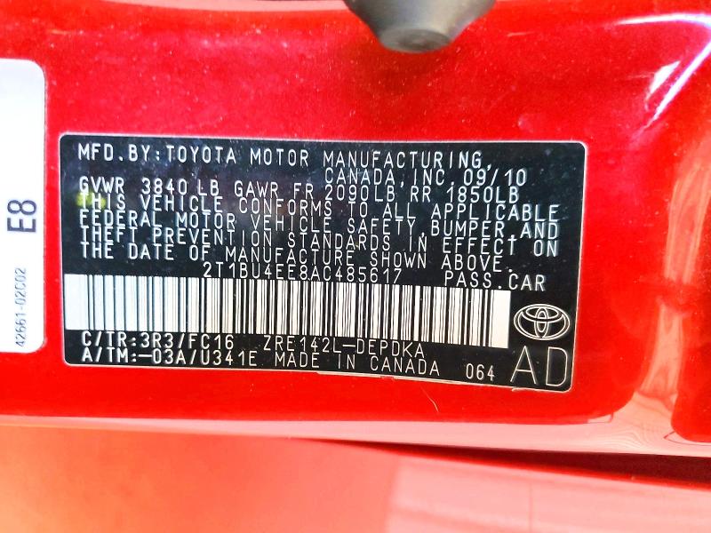Aukcja sprzedaży 2010 Toyota Corolla, vin: 2T1BU4EE8AC485617, numer aukcji: 55768166