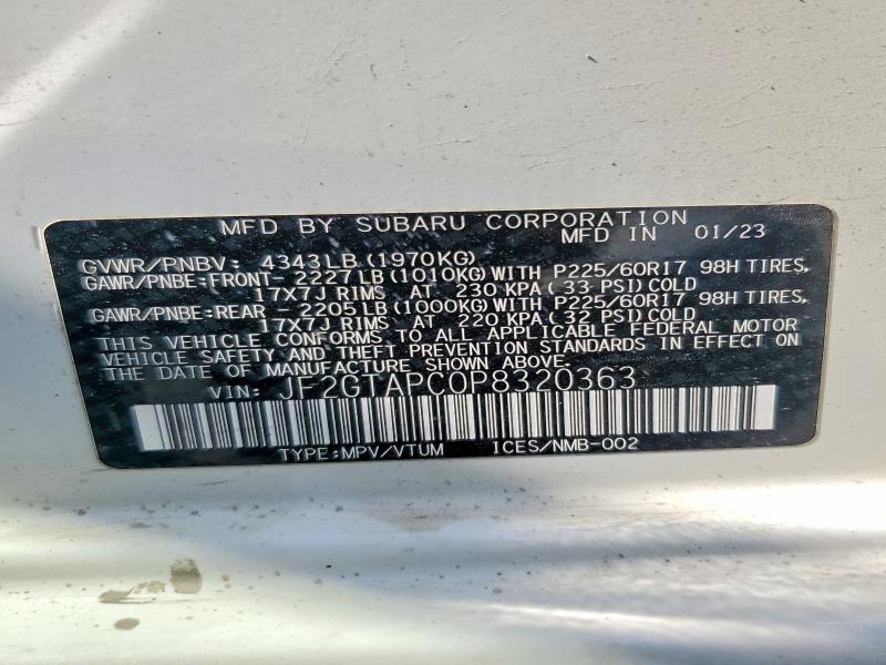 Aukcja sprzedaży 2023 Subaru Crosstrek, vin: JF2GTAPC0P8320363, numer aukcji: 57422616